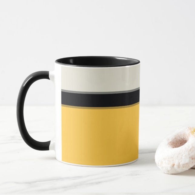 Modern Mustard Yellow Silver Grey Black Stripes Mug (With Donut)