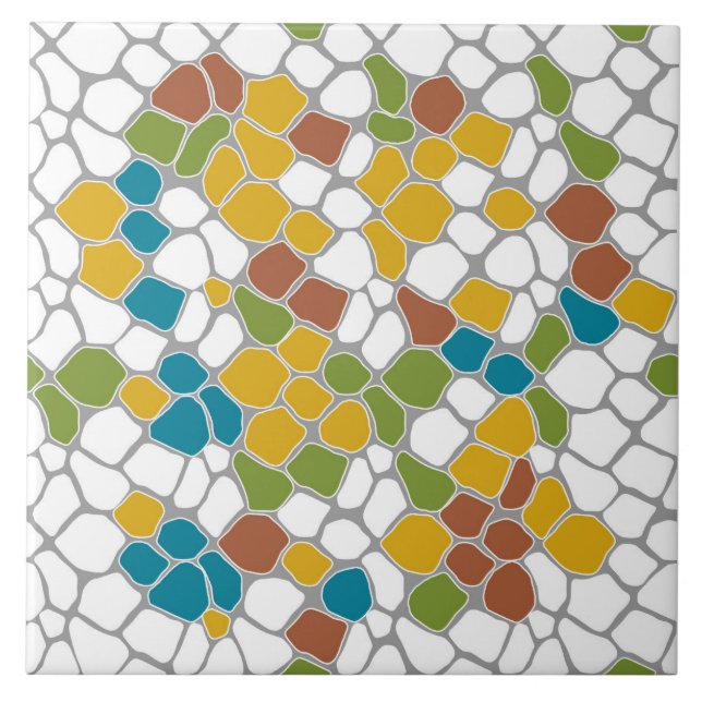 Modern, mustard yellow, teal, green, white ceramic tile (Front)