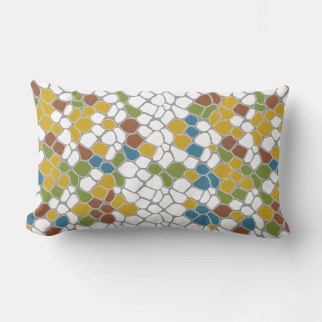 Modern, mustard yellow, teal, green, white throw p lumbar cushion (Front)