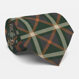 Modern Muted Forest Green and Charcoal Tartan Tie