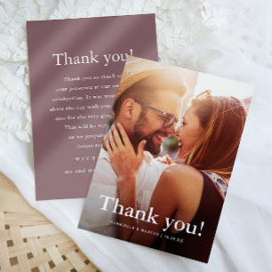 Modern Muted Plum Photo Wedding Thank You Card