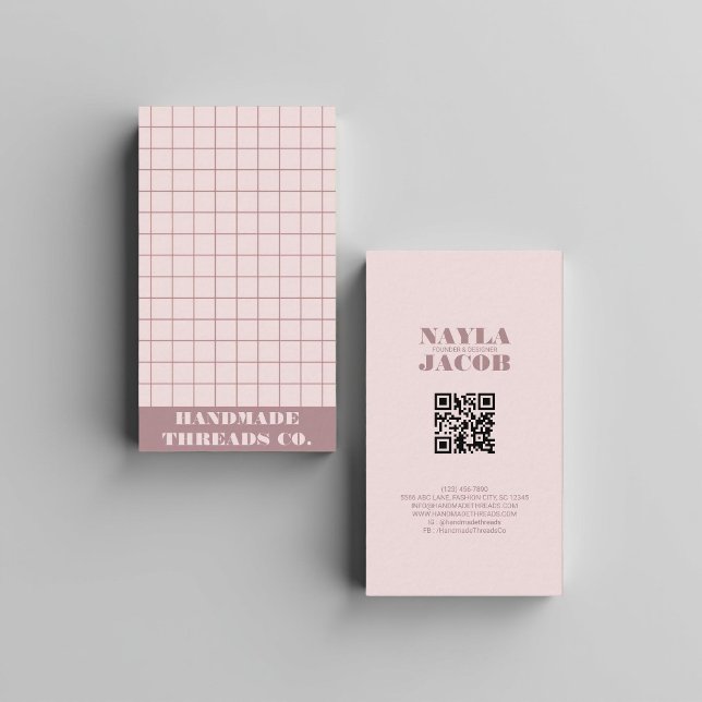 Modern Muted Purple Chequered Pattern QR Code  Business Card (Creator Uploaded)