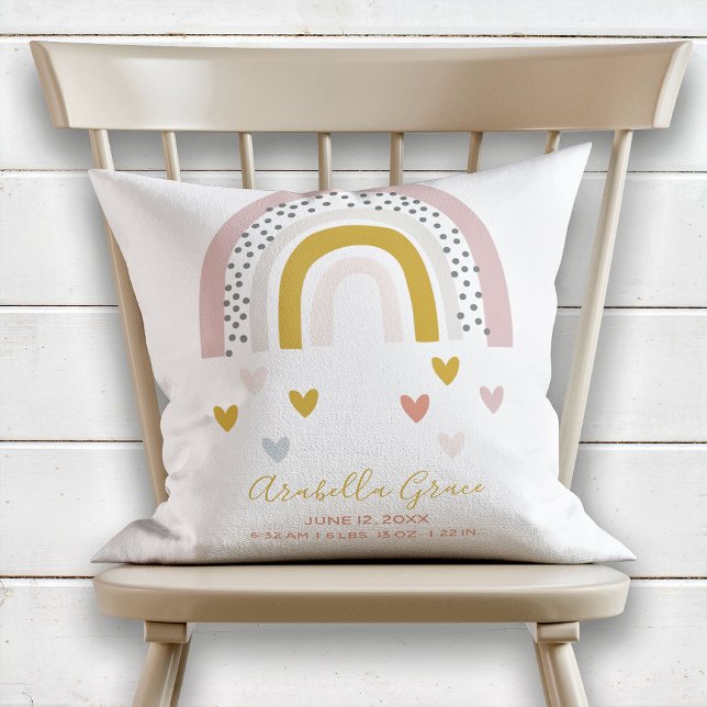 Modern Muted Rainbow Baby Birth Record Cushion (Creator Uploaded)