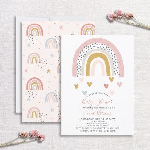 Modern Muted Rainbow Baby Shower Sprinkle Hearts Invitation
