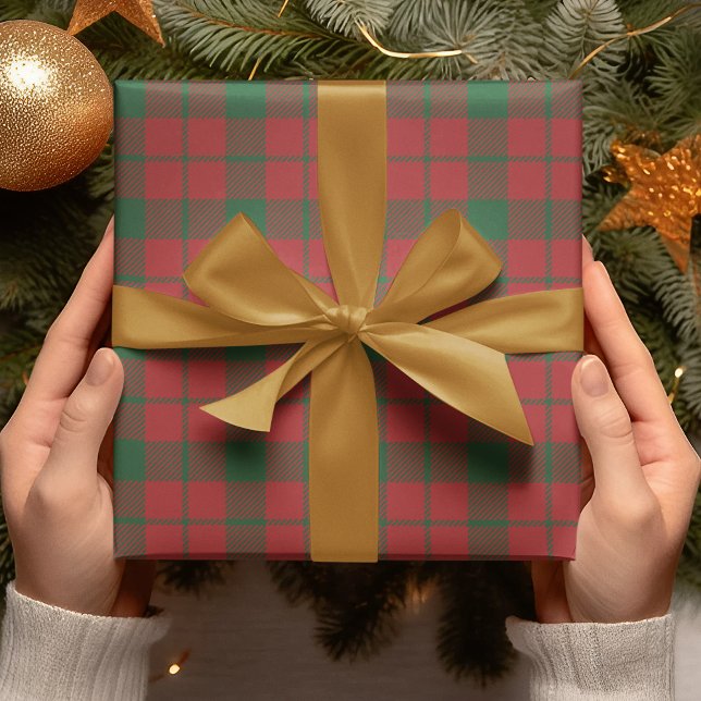 Modern Muted Red & Green Plaid Gift Wrapping Paper (Creator Uploaded)