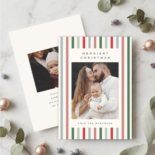 Modern Muted Stripes 2 Photo Christmas Holiday Card