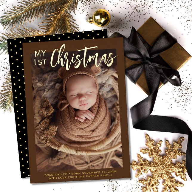 Modern My 1st Christmas Baby Photo Foil Holiday Card (Creator Uploaded)