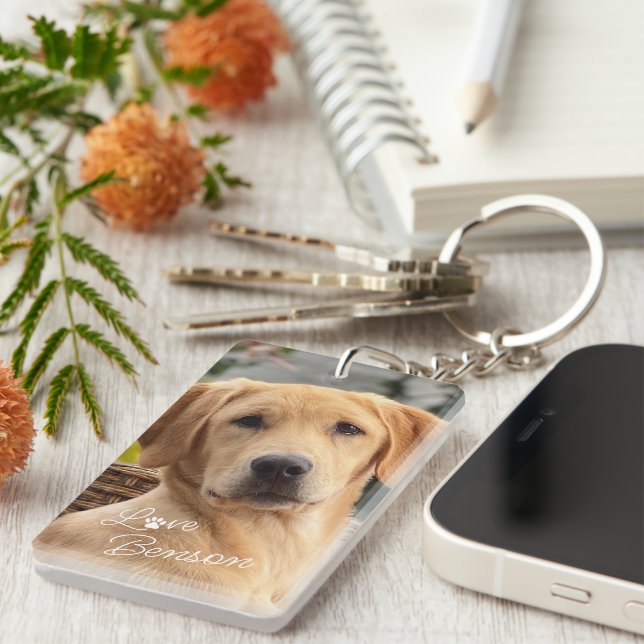 Modern My Best Friend Dog Picture Love Paw Print Key Ring (Front Right)