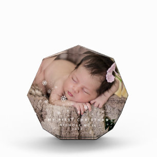 Modern My First Christmas Snowflakes Photo Keepsak Block