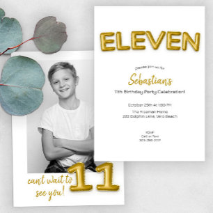 Modern Mylar Balloon 11th Birthday Party Photo Invitation