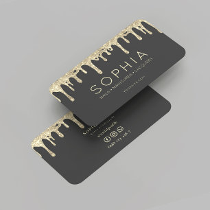 Modern Nail Art Beauty Salon Black Gold Drip Business Card