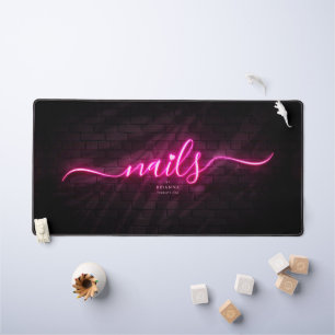 Modern Nail Art Nail Artist Manicure Neon Pink Desk Mat