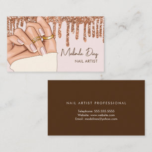 Modern Nail Artist Designer Salon Faux Glitter Business Card
