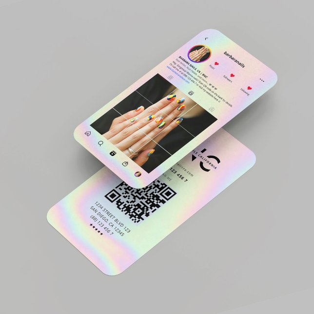 Modern Nail Artist Instagram Grid holographic Business Card (Modern Nail Artist Instagram Grid holographic Business Card
)