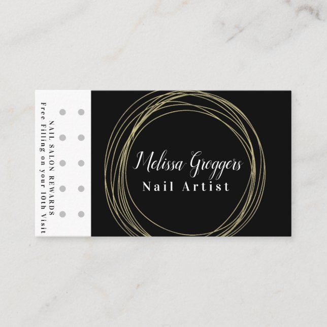Modern Nail Artist Logo Reward Gold Circular Business Card (Front)