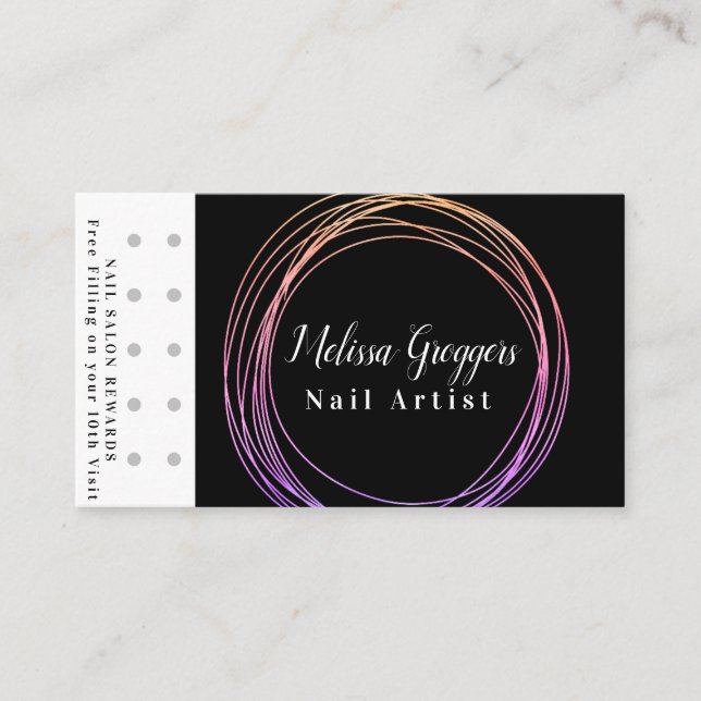 Modern Nail Artist Logo Reward Rainbow Circular Business Card (Front)