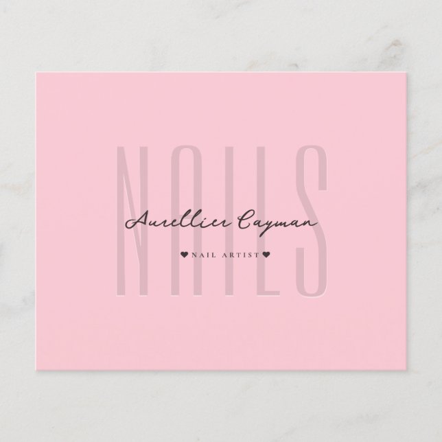 Modern Nail Artist Nail Tech Pink Pastel Monogram Flyer (Front)