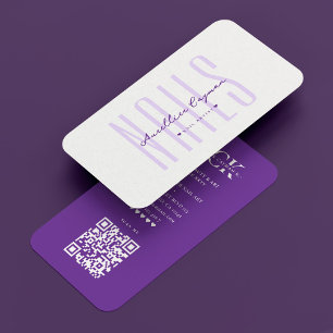 Modern Nail Artist Nail Tech Royal Purple Monogram Business Card