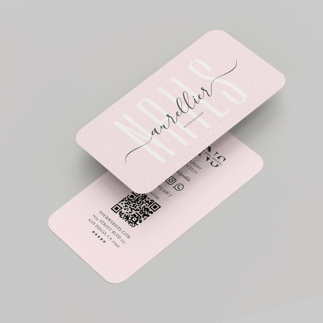 Modern Nail Artist Nail Technician Monogram Pink  Business Card (Modern Nail Artist Nail Technician Monogram Pink Business Card
)
