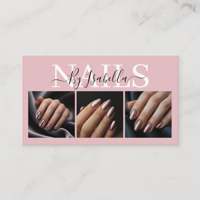 Modern Nail Artist Three Photo Typography Business Card (Front)