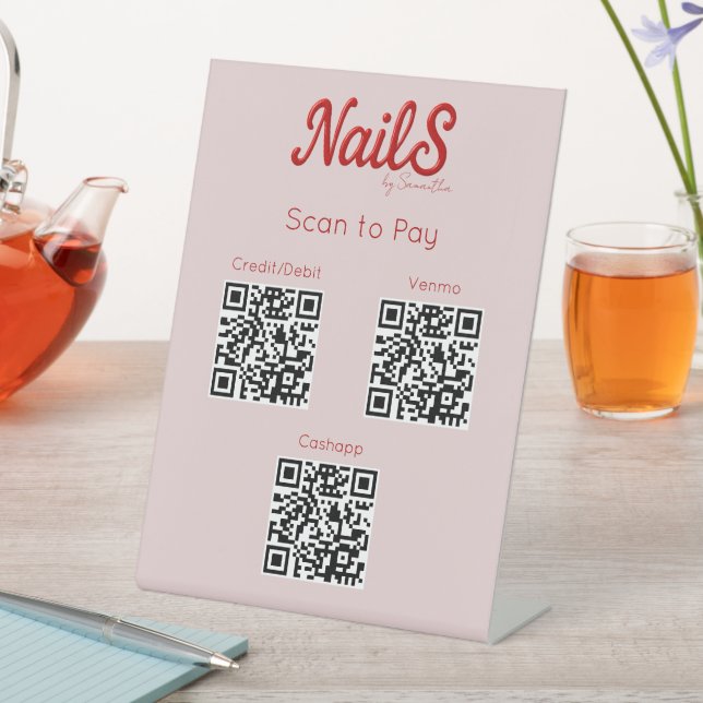Modern Nail Salon Artist Scan to pay QR Codes Pedestal Sign (In SItu)