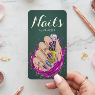 Modern Nail Studio Forest Green Manicurist Artist Business Card