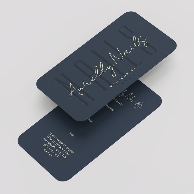 Modern Nail Tech Manicurist Dark Blue Appointment  Business Card (Modern Nail Tech Manicurist Dark Blue Appointment Business Card
)