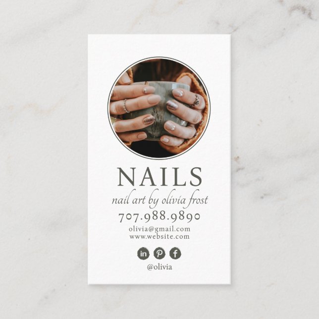 Modern Nail Tech Photo Business Card (Front)