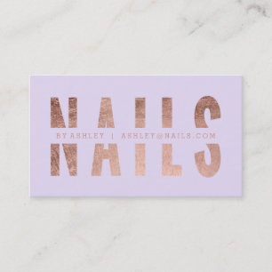 Modern nails cut out rose gold typography lavender business card