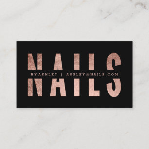 Modern nails lashes cut out rose gold black business card