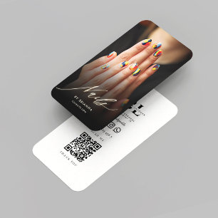 Modern Nails Salon Nail Artist Monogram QR Business Card