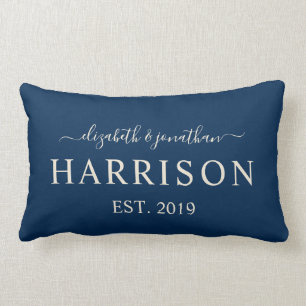 Modern Name and Year Established Navy Blue Lumbar Cushion