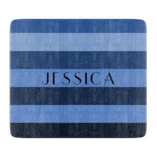 Modern Name Blue Stripes Pattern Cutting Board