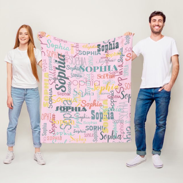 Modern Name Graffiti Pink Names Pattern Typography Fleece Blanket (In Situ)