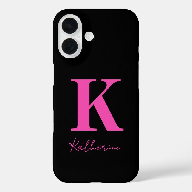 Modern Name Initial Black Pink Personalize Case-Mate iPhone Case (Back)