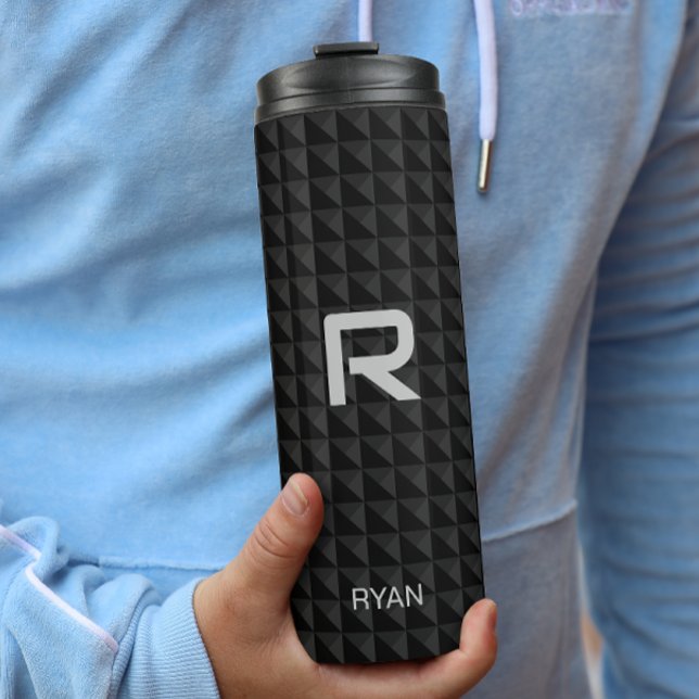 Modern Name Initial on Black Triangles Pattern The Thermal Tumbler (Creator Uploaded)