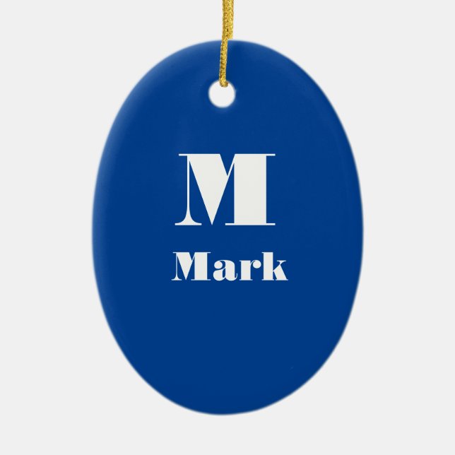 Modern Name Initial Solid Colour Navy Blue Ceramic Ornament (Front)