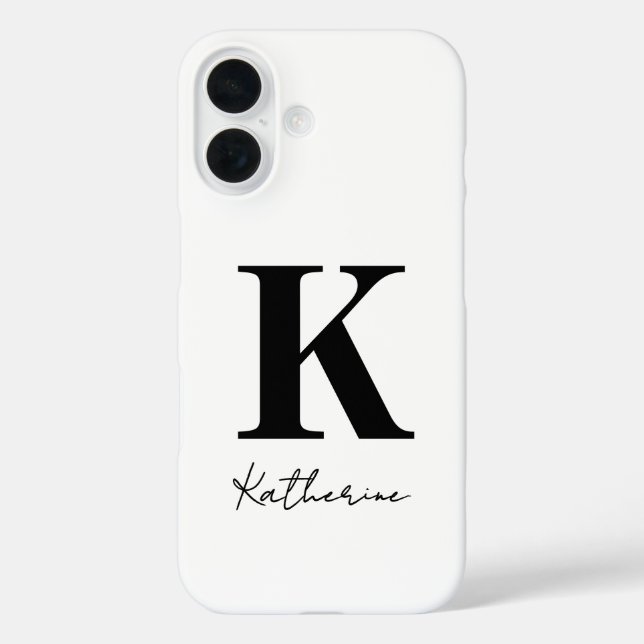 Modern Name Initial White Black Personalize Case-Mate iPhone Case (Back)
