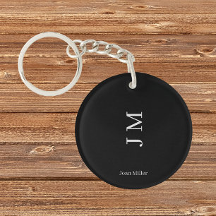 Modern Name & Initials Chic Black Key Ring