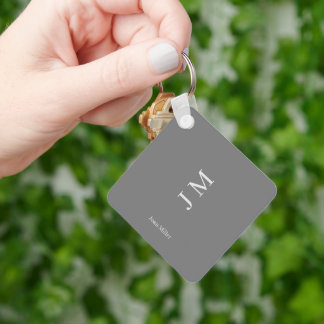 Modern Name & Initials Monogram Chic Grey Key Ring