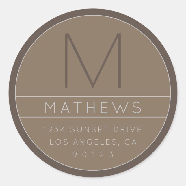 Modern Name & Monogram | Beige  Classic Round Stic Sticker (Front)