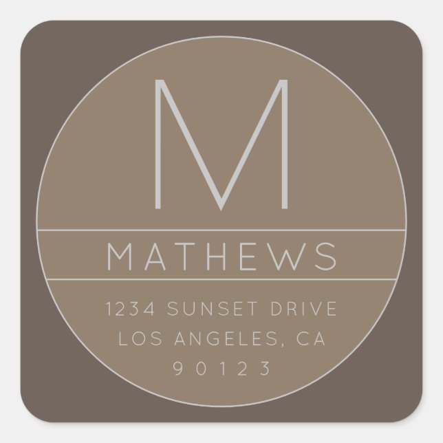 Modern Name & Monogram | Beige Square Sticker (Front)