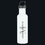 Modern Name & Monogram | Black & Grey 710 Ml Water Bottle<br><div class="desc">Cool,  custom name layered over monogram.</div>