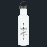 Modern Name & Monogram | Black & Grey 710 Ml Water Bottle<br><div class="desc">Cool,  custom name layered over monogram.</div>