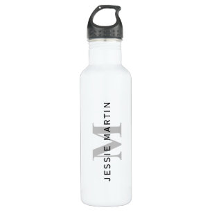 Modern Name & Monogram Black & Grey 710 Ml Water Bottle