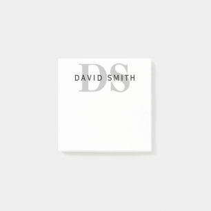 Modern Name & Monogram   Black White & Grey Post-it Notes