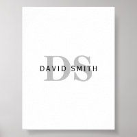 Modern Name & Monogram | Black White & Grey