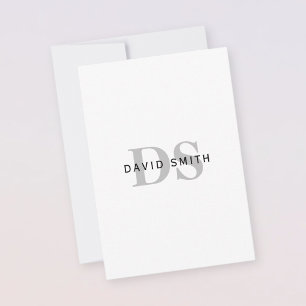 Modern Name & Monogram Black White & Grey Thank You Card