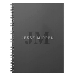 Modern Name & Monogram   Dark Greys Notebook