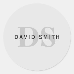 Modern Name & Monogram   Editable Grey & Black Classic Round Sticker
